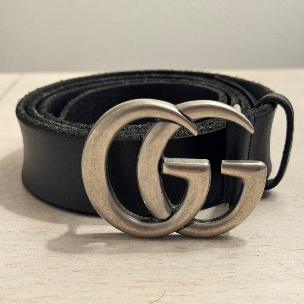 Black Leather Belt with Silver Buckle
